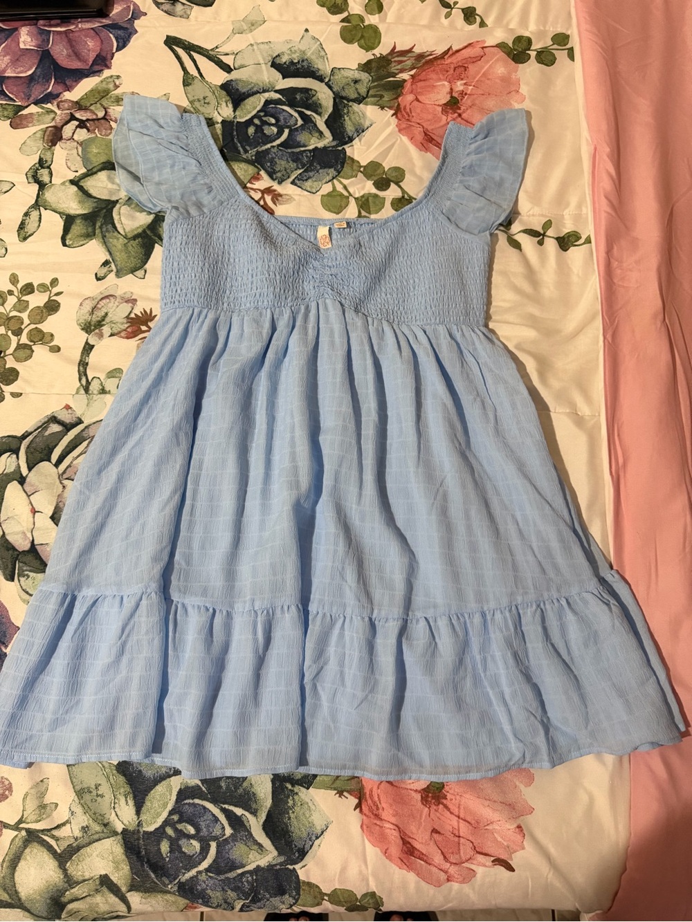 Girls' Light Blue Smocked Sundress with Flutter Sleeves